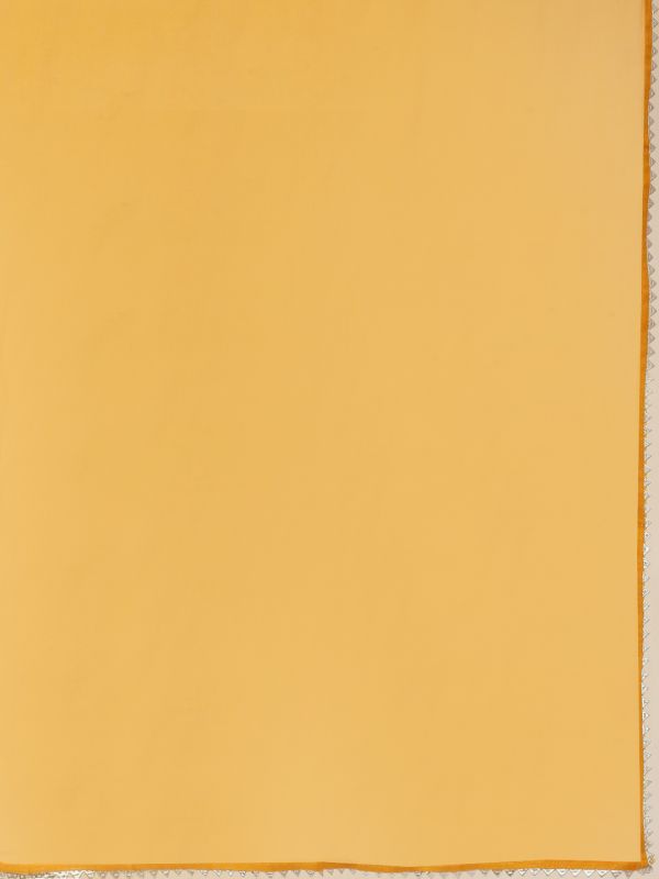 Globus Women Mustard V-Neck Bandhani Print Crop Top with Flared Hem Skirt & Dupatta Festive Co-Ord Set