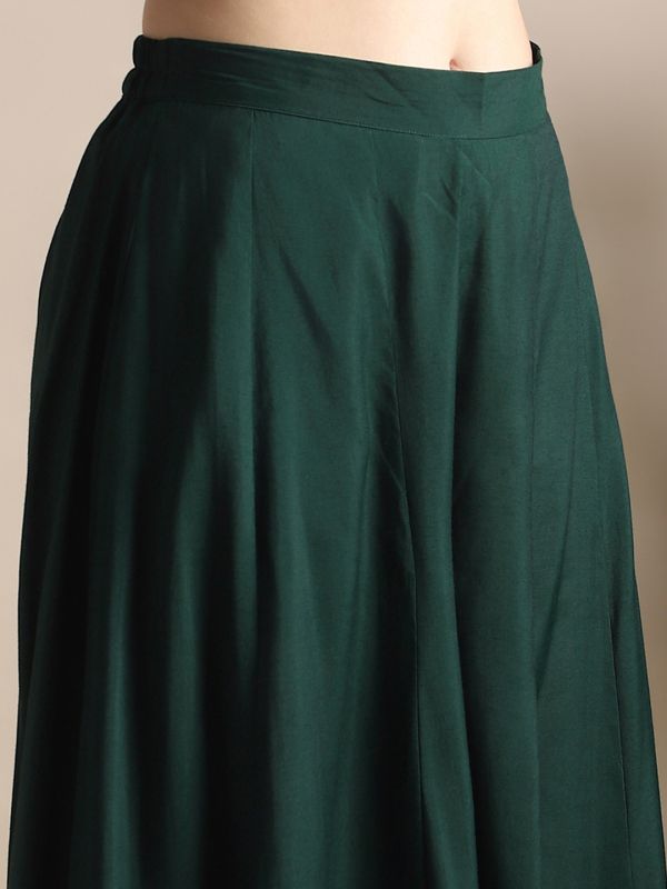 Globus Women Green Strappy Sleeve Sequin Embroidered Crop Top With Flared Palazzos & Asymmetric Hem Shrug Festive Coords Set