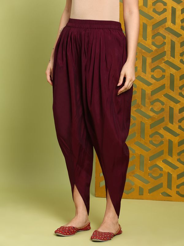 Globus Women Purple Round Neck Bell Sleeves Gold Foil Ethnic Print Straight Kurta With Dhoti Pants Festive Set