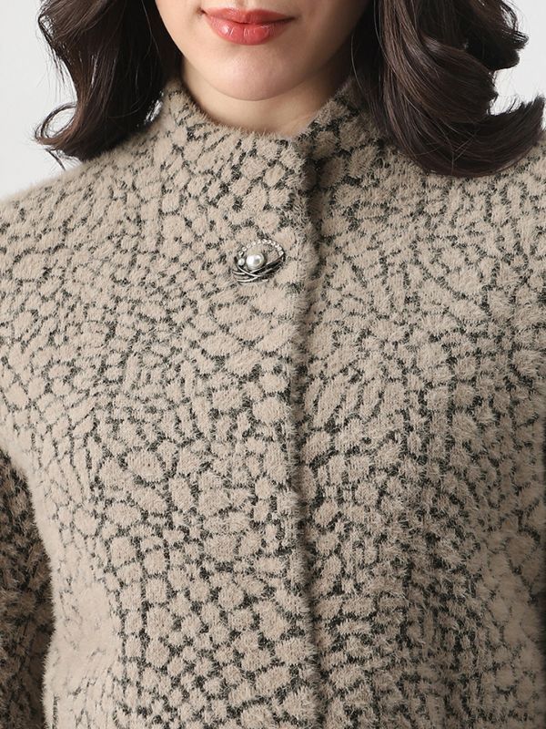 Globus Women Grey Melange Mock Neck Long Sleeves Self Design Winter Wear Overcoat with Belt