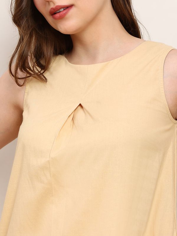 Globus Women Brown Round Neck Colorblock Pleated A-Line Dress