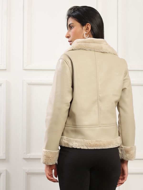 Globus Women Camel Brown Soft Functional Spread Collar Front Zip Winterwear Jacket