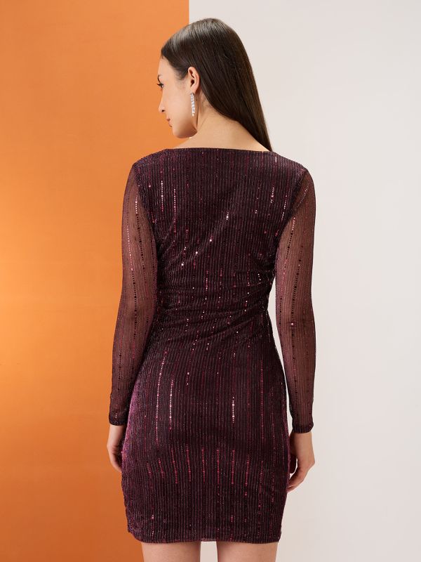 Globus Women Multicolour Wrap V-Neck Spangle Embellished Tulip Hem Mini Bodycon Party Dress