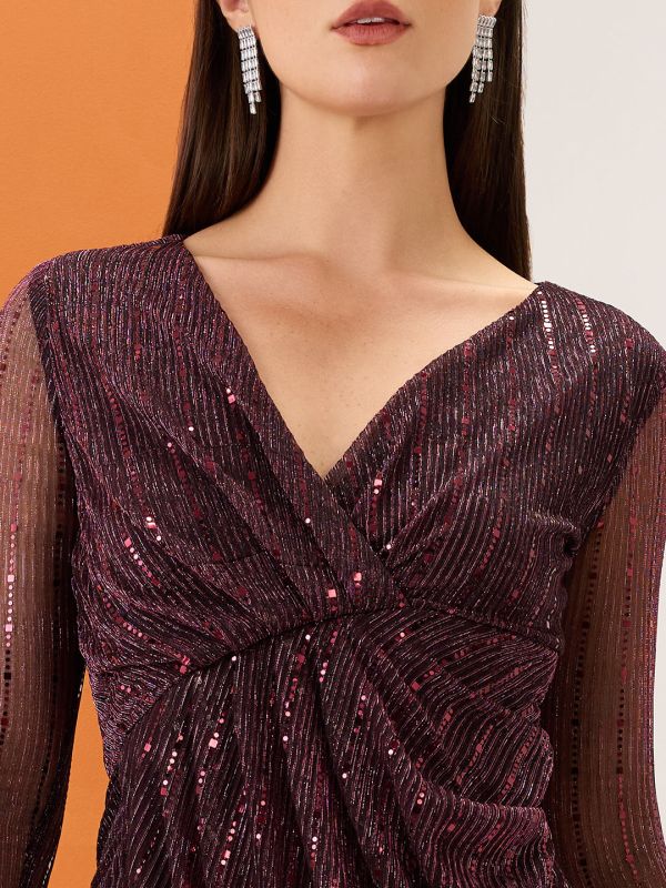 Globus Women Multicolour Wrap V-Neck Spangle Embellished Tulip Hem Mini Bodycon Party Dress