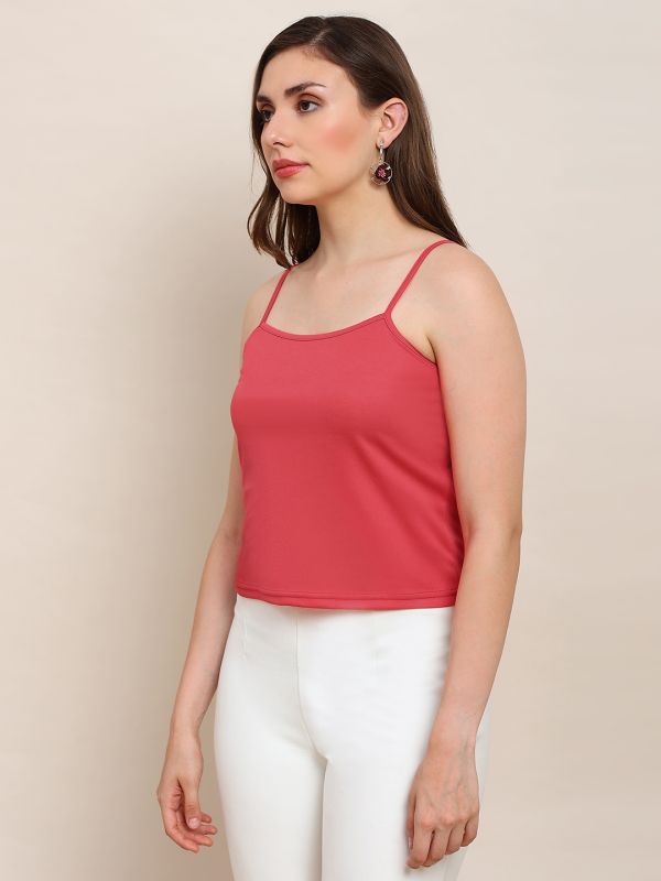 Globus Women Red Round Neck Self Design Floral Lace Party Top 
