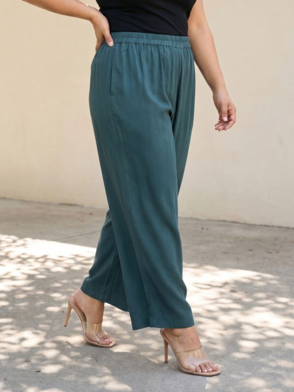 Globus Gloplus Women Teal Round Neck Braided Trim Detail Plus Size Top & Trousers Co-ord Set