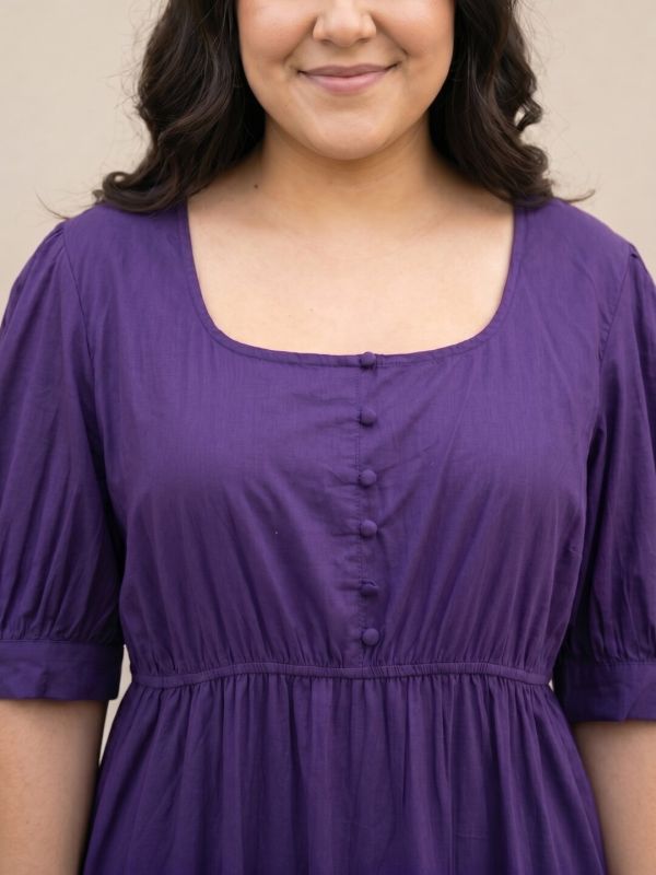 Globus Gloplus Women Purple Square Neck Puff Sleeve Fit and Flare Tiered Maxi Plus Size Dress