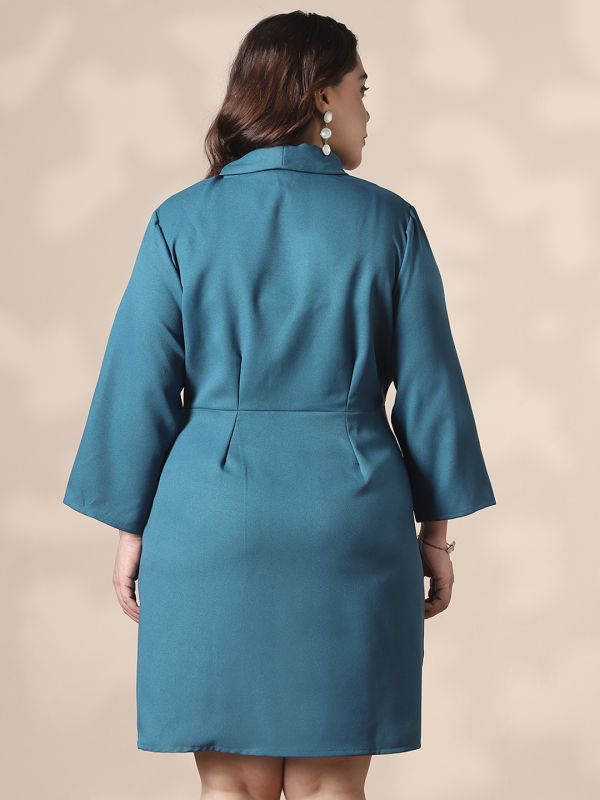 Globus Gloplus Women Blue Shawl Lapel Plus Size Mini Workwear Blazer Dress