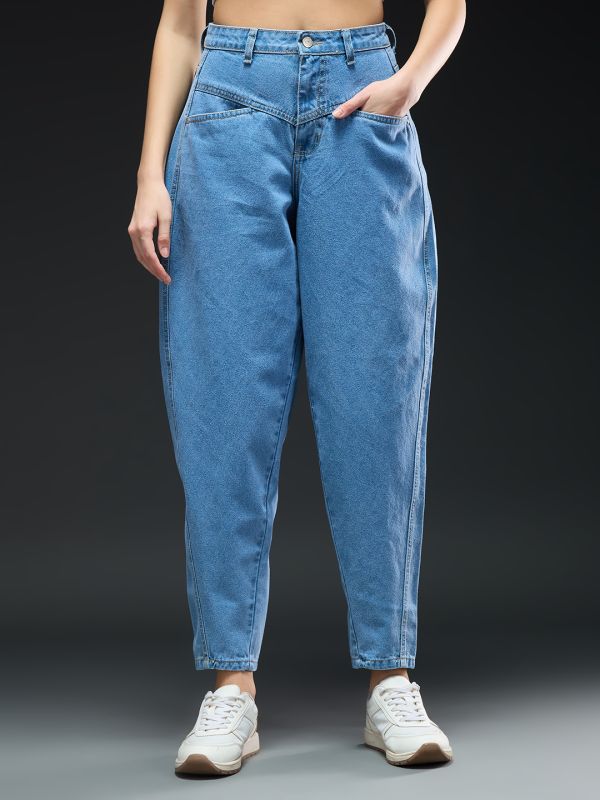 Globus Women Light Blue Solid Light Fade Light Shade Mid-Rise Barrel Fit Jeans