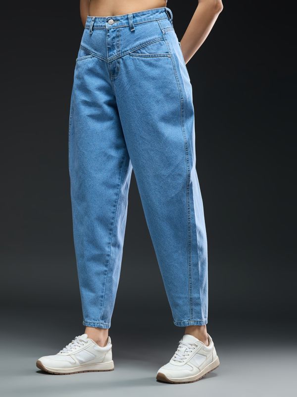 Globus Women Light Blue Solid Light Fade Light Shade Mid-Rise Barrel Fit Jeans