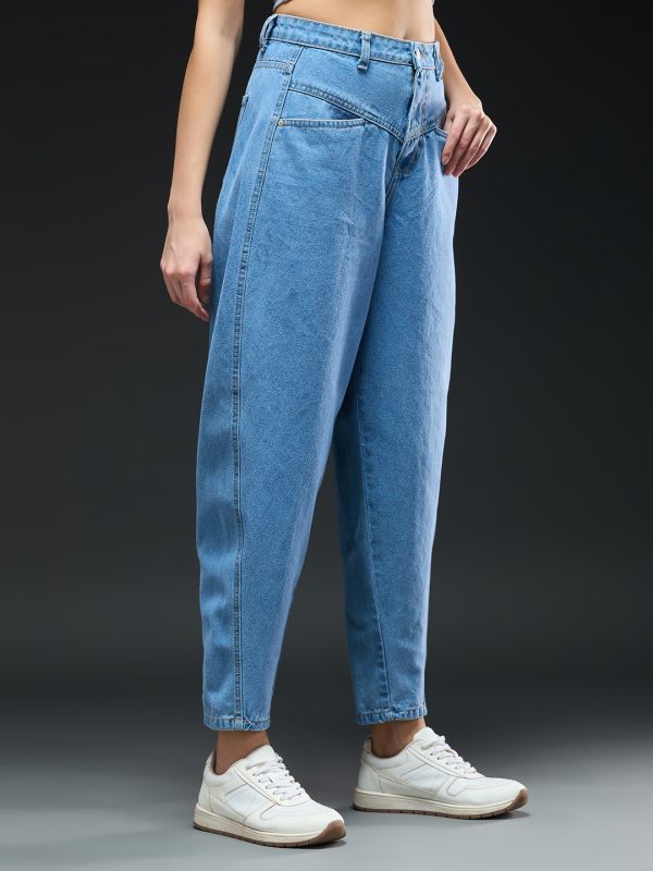 Globus Women Light Blue Solid Light Fade Light Shade Mid-Rise Barrel Fit Jeans