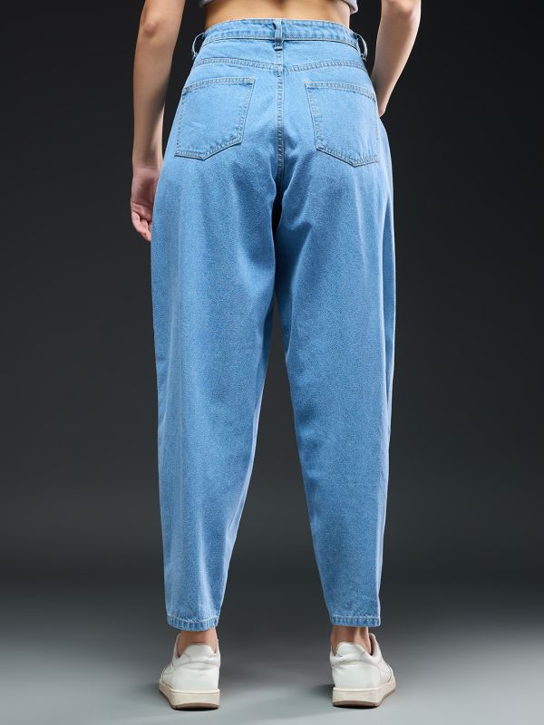 Globus Women Light Blue Solid Light Fade Light Shade Mid-Rise Barrel Fit Jeans