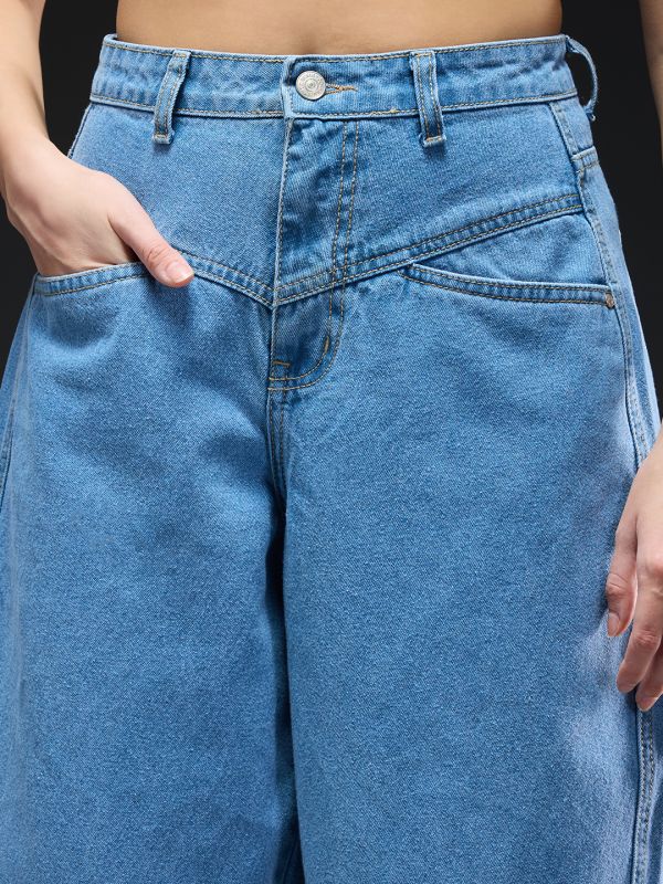 Globus Women Light Blue Solid Light Fade Light Shade Mid-Rise Barrel Fit Jeans