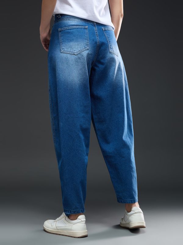 Globus Women Dark Blue Solid Light Fade Medium Shade Mid-Rise Barrel Fit Jeans