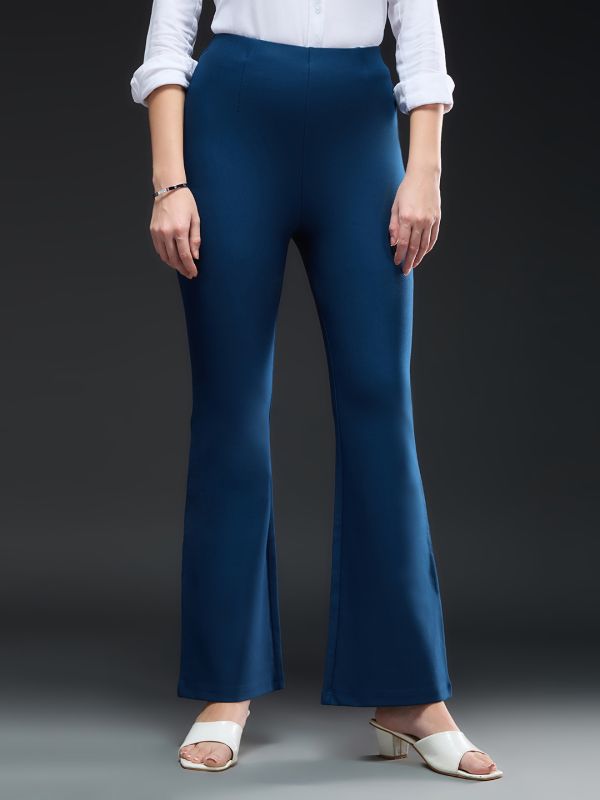Globus Women Teal High-Rise Stretchable Bootcut Workwear Trousers