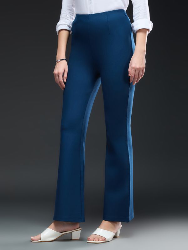 Globus Women Teal High-Rise Stretchable Bootcut Workwear Trousers