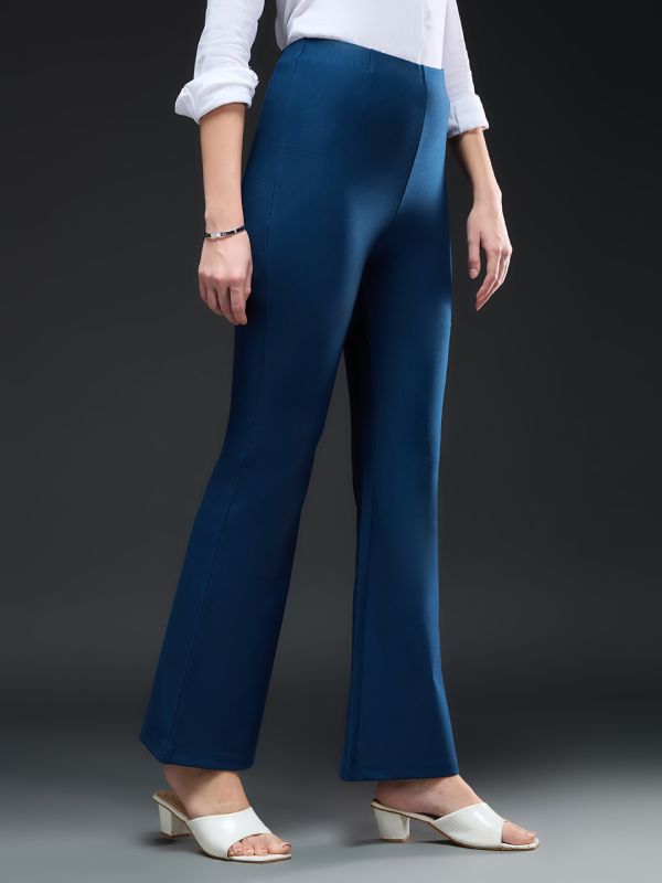 Globus Women Teal High-Rise Stretchable Bootcut Workwear Trousers