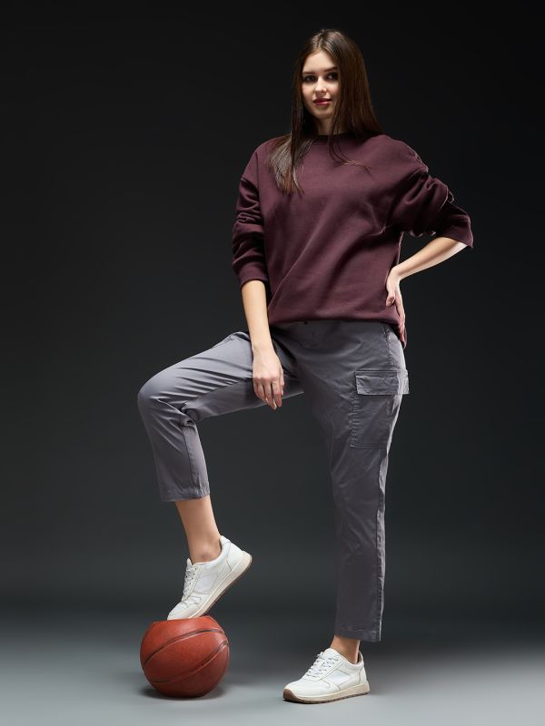 Globus Women Grey Mid-Rise Drawstring Waist Tapered Fit Pocket Detail Cargo Trousers 