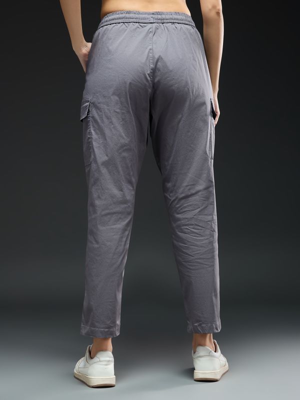 Globus Women Grey Mid-Rise Drawstring Waist Tapered Fit Pocket Detail Cargo Trousers 