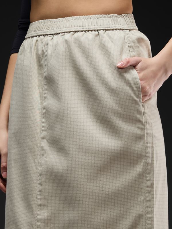 Globus Women Beige Checkered Mid-rise Front Slit Straight Maxi Skirt
