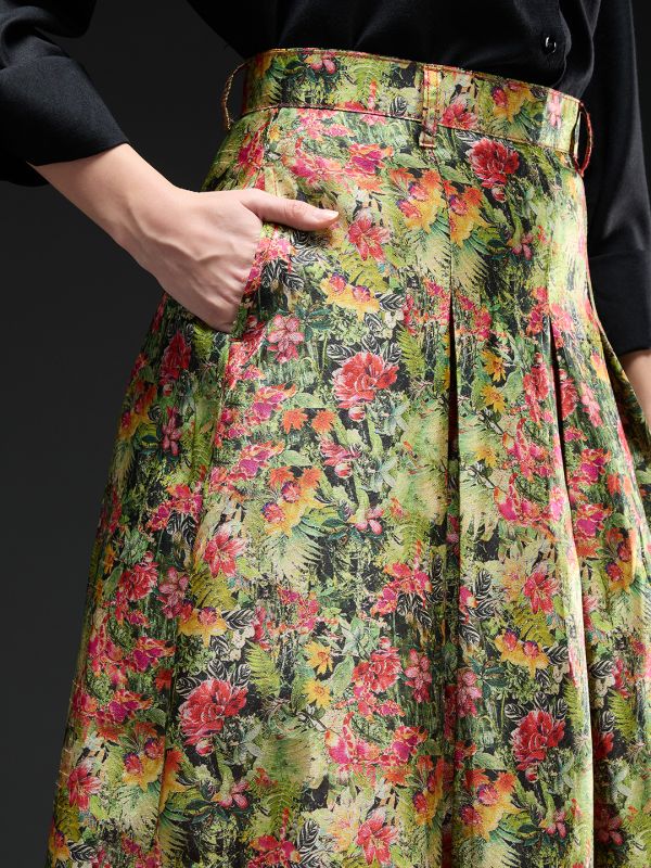 Globus Women Multi Floral Print High-Rise Pleated Flared Maxi Party Skirt