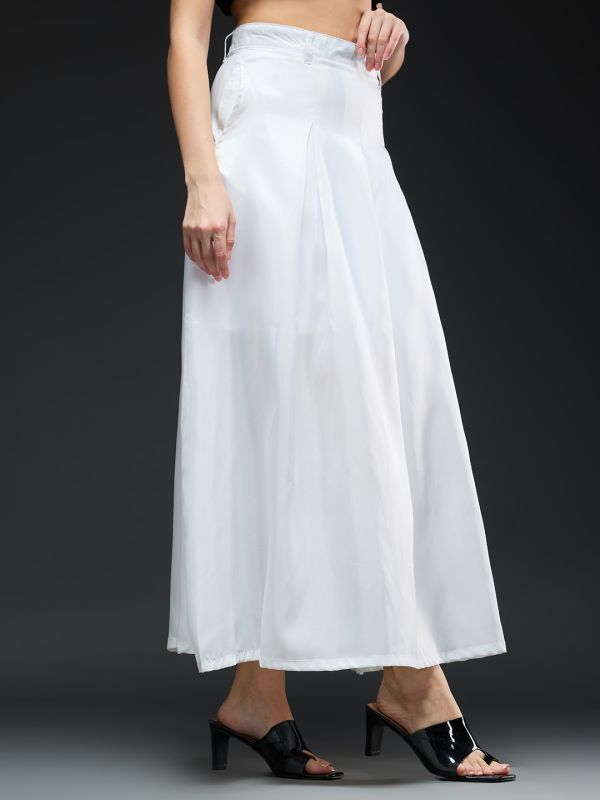 Globus Women White Solid High-rise Stretchable Pleated Flared Maxi Party Skirt