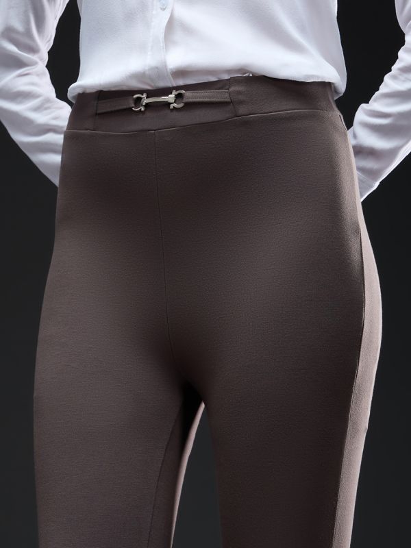 Globus Women Mouse Solid Metal Buckle Detail Mid-Rise Stretchable Skinny Fit Workwear Treggings