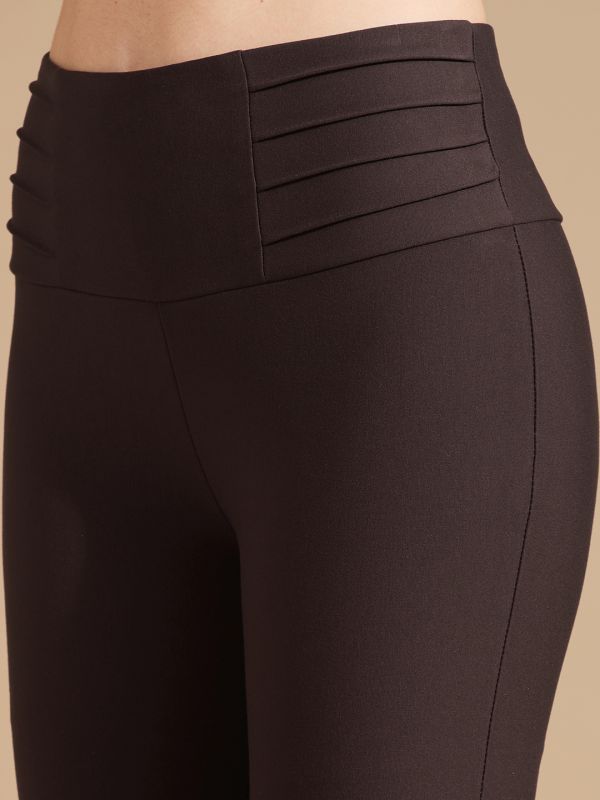 Globus Women Coffee Brown Stretchable Mid Waist Skinny Fit Workwear Treggings