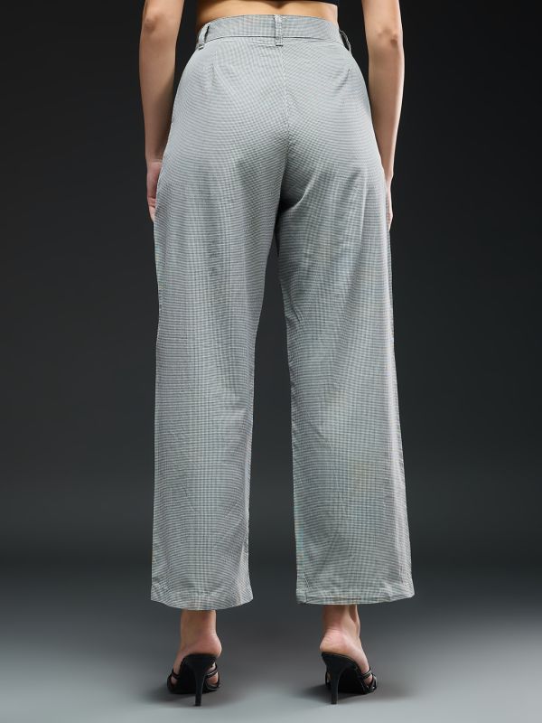 Globus Women Gingham Checks Mid-Rise Straight Fit Cropped Workwear Trousers