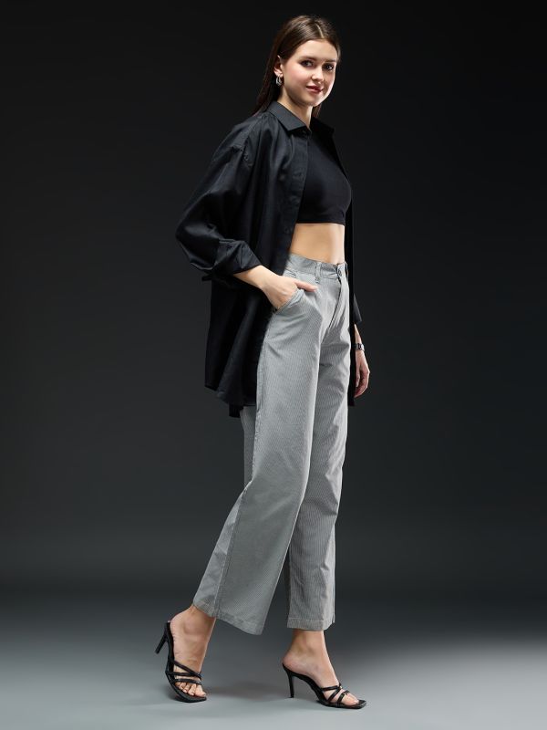 Globus Women Gingham Checks Mid-Rise Straight Fit Cropped Workwear Trousers