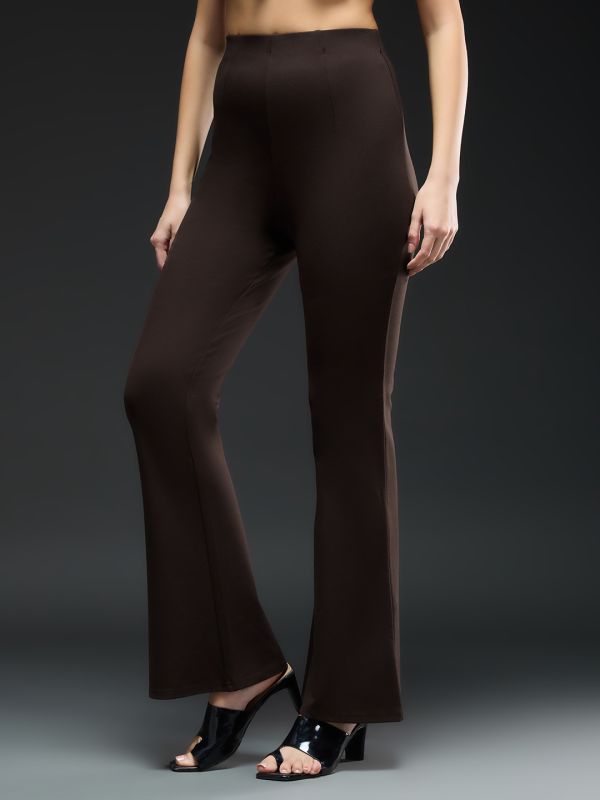 Globus Women Chocolate Mid-Rise Stretchable Bootcut Workwear Trousers