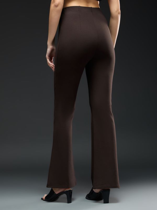 Globus Women Chocolate Mid-Rise Stretchable Bootcut Workwear Trousers