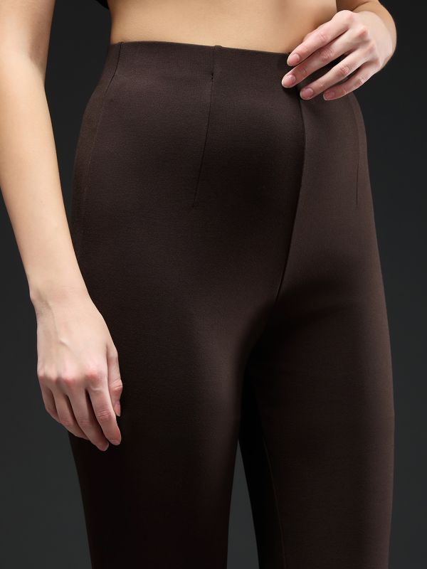 Globus Women Chocolate Mid-Rise Stretchable Bootcut Workwear Trousers