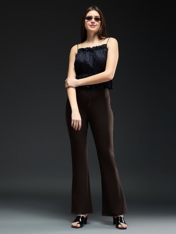 Globus Women Chocolate Mid-Rise Stretchable Bootcut Workwear Trousers