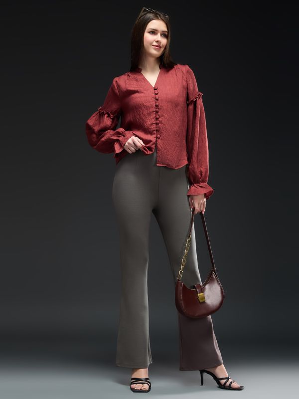 Globus Women Mouse High-Rise Stretchable Bootcut Workwear Trousers