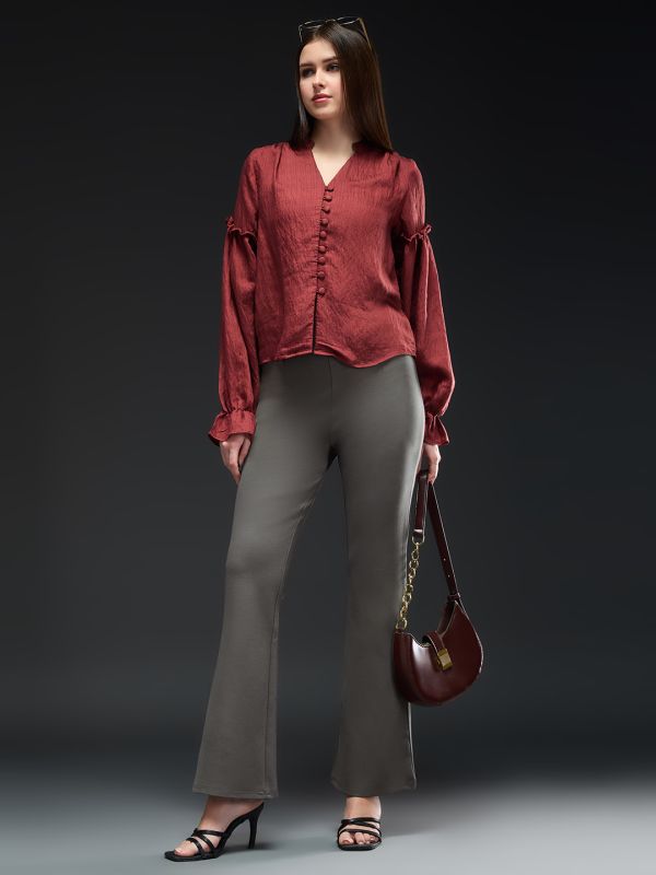 Globus Women Mouse High-Rise Stretchable Bootcut Workwear Trousers
