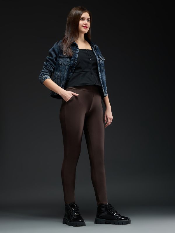 Globus Women Coffee Brown Mid-Rise Stretchable Pintuck Detail Tapered Fit Workwear Trousers