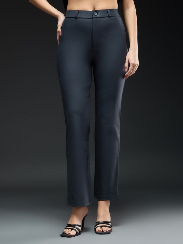 Globus Women Grey Mid-Rise Straight Fit Workwear Trousers