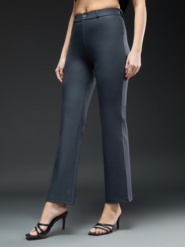 Globus Women Grey Mid-Rise Straight Fit Workwear Trousers