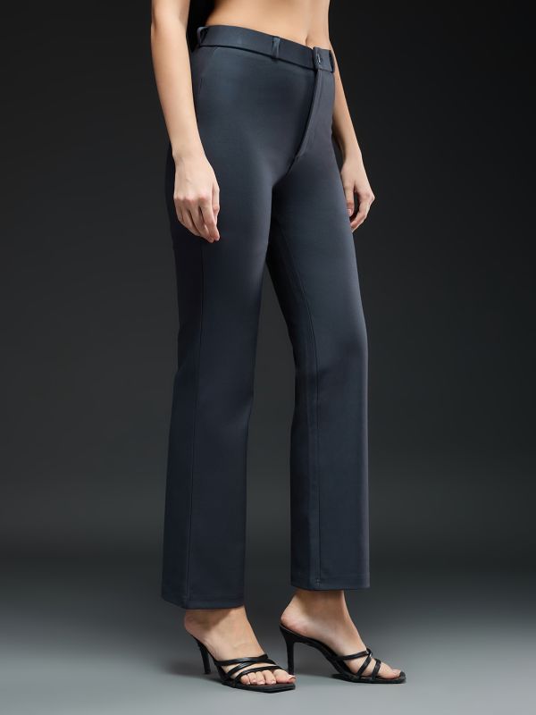 Globus Women Grey Mid-Rise Straight Fit Workwear Trousers