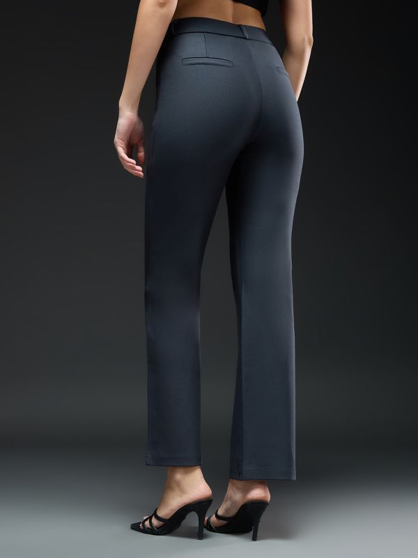 Globus Women Grey Mid-Rise Straight Fit Workwear Trousers