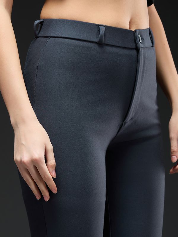 Globus Women Grey Mid-Rise Straight Fit Workwear Trousers