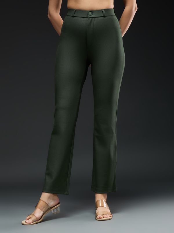 Globus Women Olive Mid-Rise Straight Fit Workwear Trousers