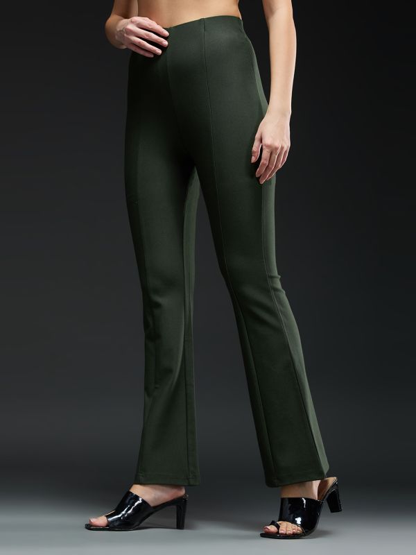 Globus Women Olive Mid-Rise Straight Fit Workwear Trousers