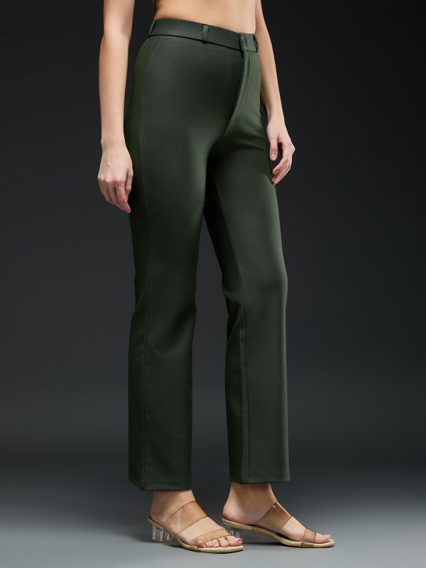 Globus Women Olive Mid-Rise Straight Fit Workwear Trousers