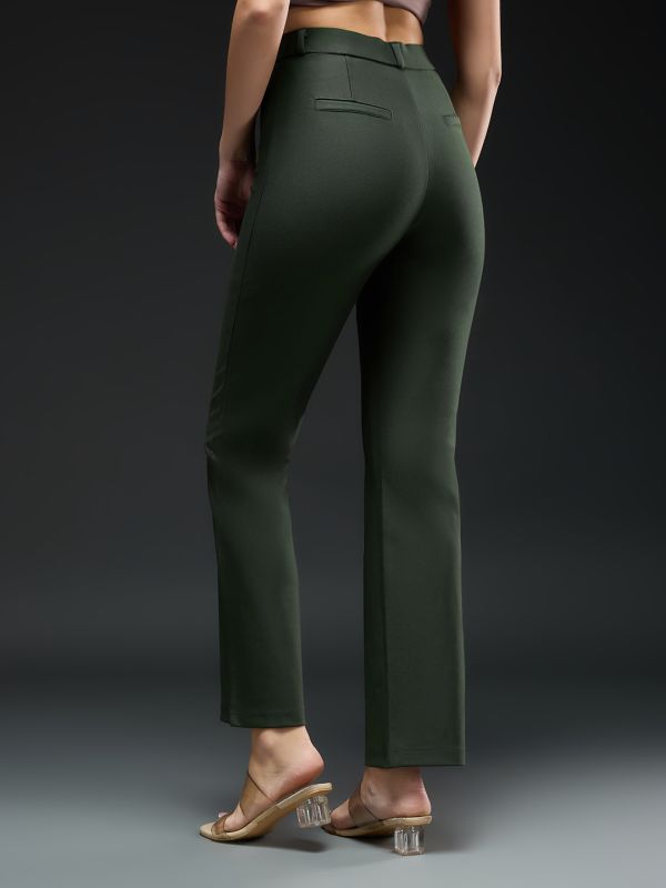 Globus Women Olive Mid-Rise Straight Fit Workwear Trousers