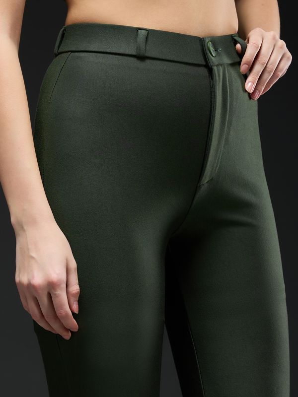 Globus Women Olive Mid-Rise Straight Fit Workwear Trousers
