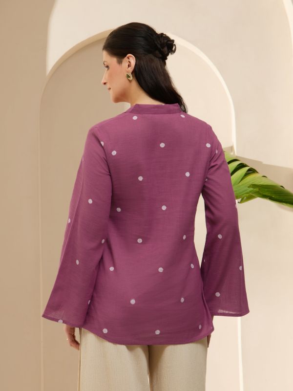 Globus Women Pink V-Neck Bell Sleeves Tie-Up Detail Abstract Print A-Line Tunic