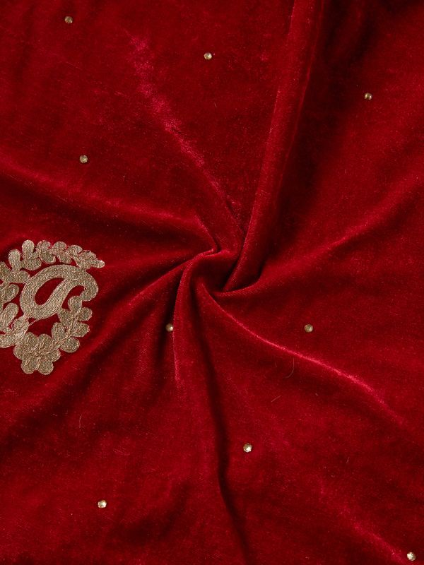 Globus Women Maroon Paisley Embroidered Gotta Patti Detail Embellished Velvet Festive Dupatta