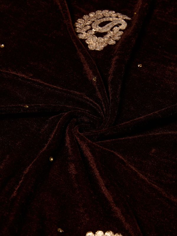 Globus Women Brown Paisley Embroidered Gotta Patti Detail Embellished Velvet Festive Dupatta